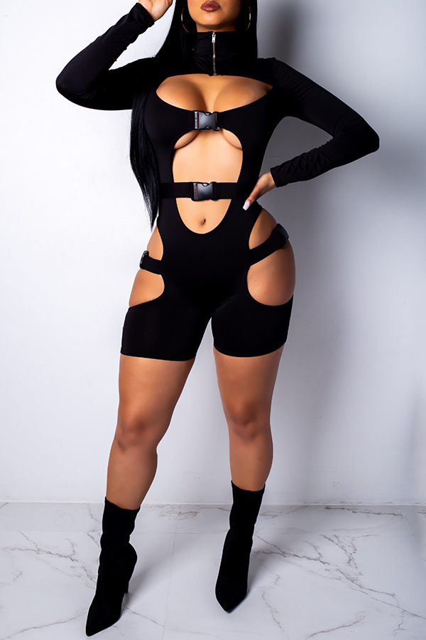 

Lovely Sexy Hollowed-out Black One-piece Romper