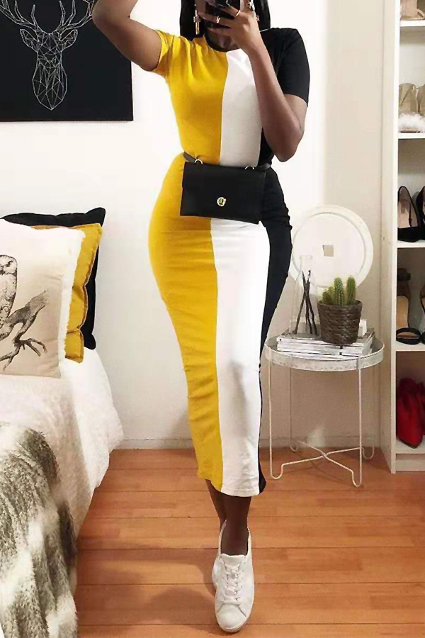 

Lovely Casual Striped Slim Multicolor Mid Calf Dress