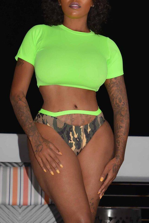 

Lovely Sexy Hollowed-out Green Two-piece Swimwear