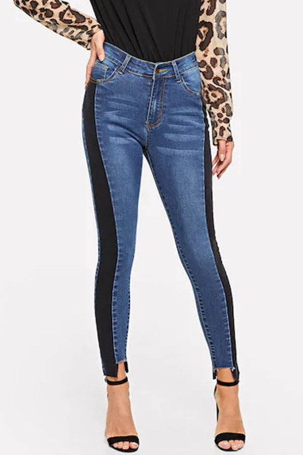

Lovely Patchwork Royal Blue Denim Pants