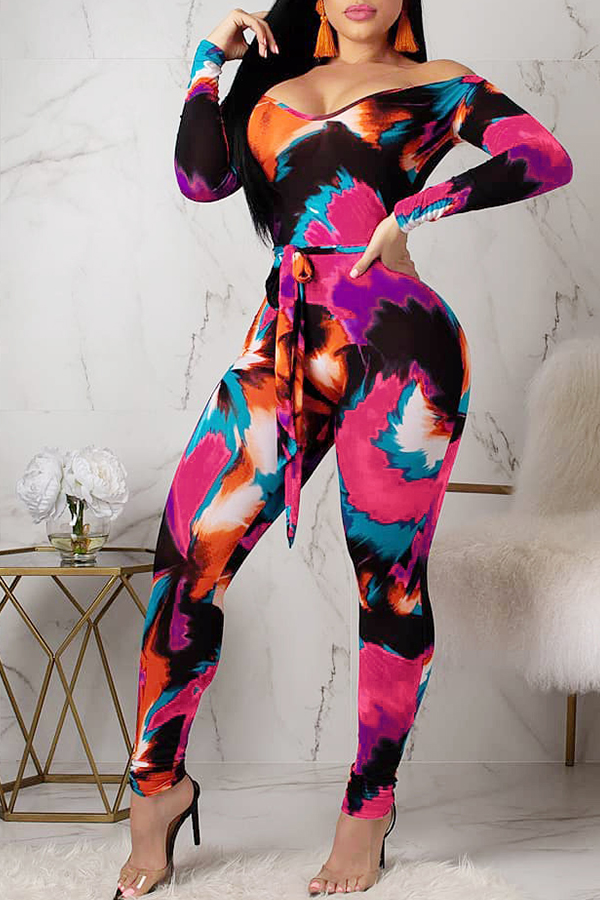 

Lovely Casual Printed Lace-up Multicolor Blending One-piece Jumpsuit