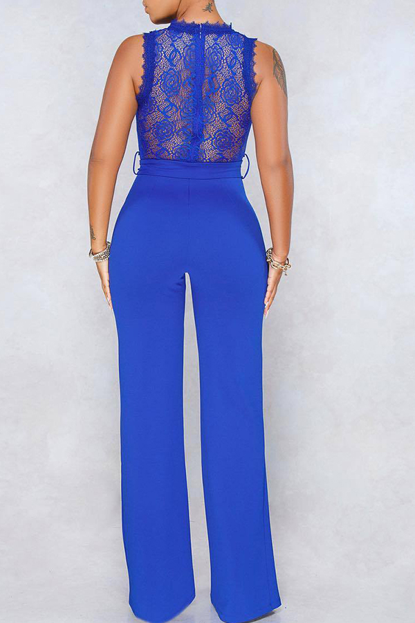 Lovely Sexy Patchwork Royal Blue Twilled Satin One-piece Jumpsuit ...