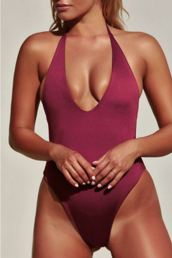 

Lovely Sexy High-Leg Red One-piece Swimwear