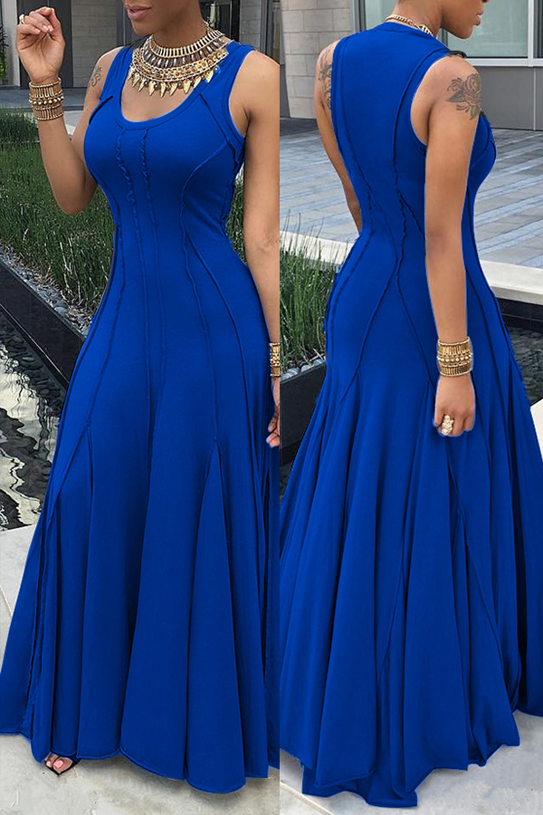

Lovely Casual Tank Sleeveless Royal Blue Ankle Length Dress