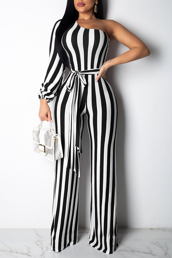 

Lovely Casual Dew Shoulder Black One-piece Jumpsuit (With Belt)