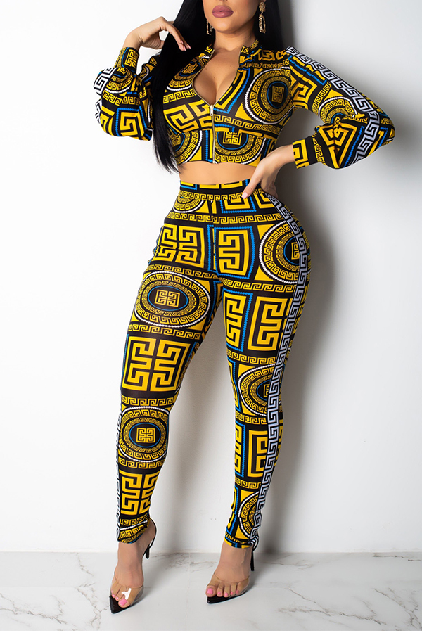 

Lovely Casual Printed Skinny Yellow Two-piece Pants Set