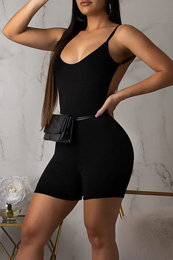

Lovely Sexy Backless Black One-piece Romper