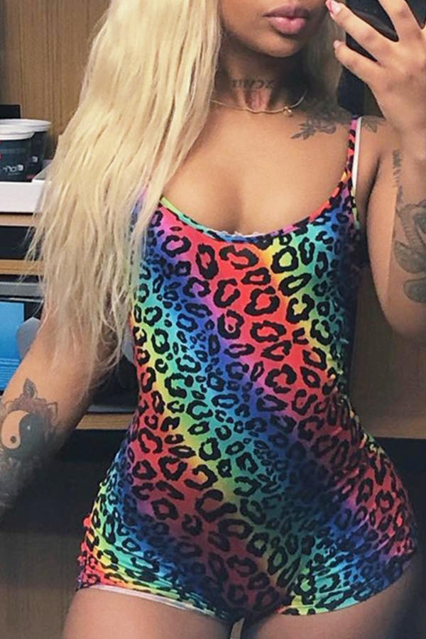 

Lovely Sexy Print Skinny Romper(With Elastic)