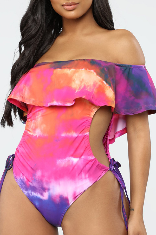 

Lovely Women s Ruffle Design Hollow-out One-piece Swimwear