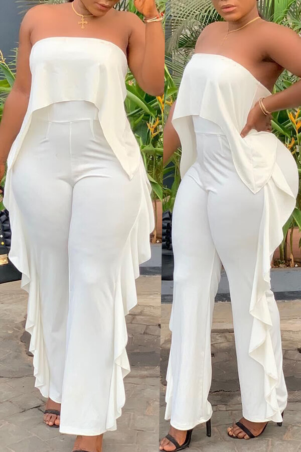 Lovely Trendy White Ruffle Design Casual Jumpsuit(With Elastic ...