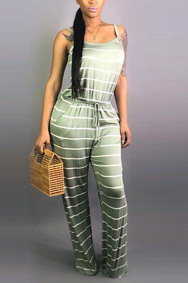 

Lovely Casual Striped Green Jumpsuit(With Elastic)