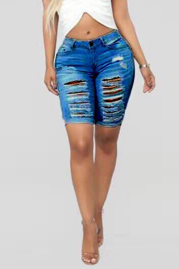 

Lovely Casual Broken Holes Dark Blue Denim Jeans