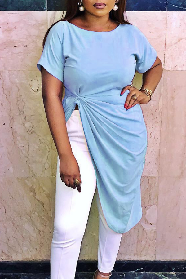 

Lovely Casual Irregular Hems Baby Blue Blouses