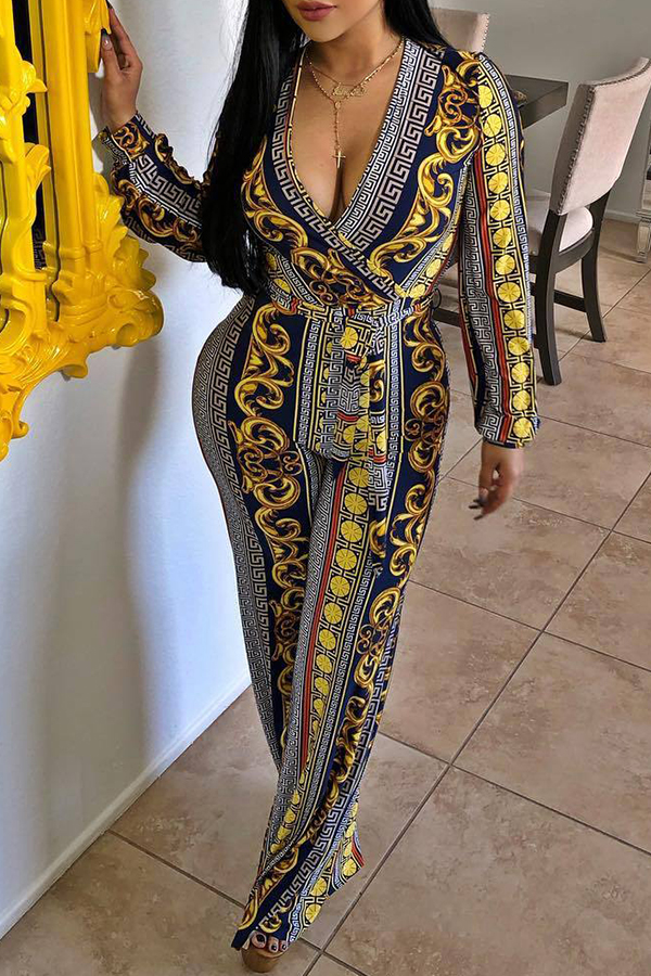 

Lovely Casual Printed Yellow One-piece Jumpsuit(With Belt)