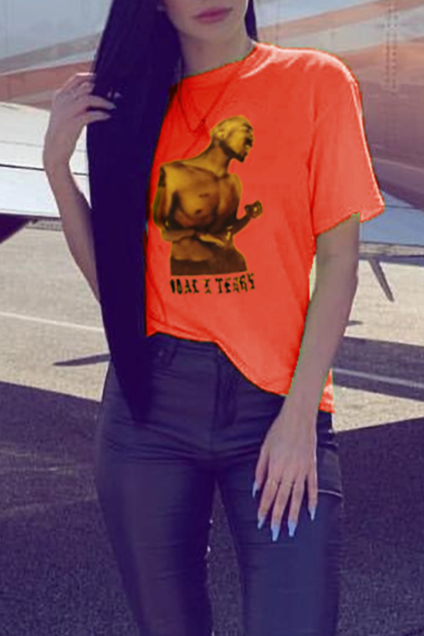 

Lovely Chic Printed Orange T-shirt