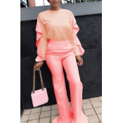 Lovely Casual Flounce Design Light Pink Two-piece 