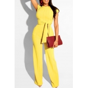 Lovely Trendy Knot Design Yellow Two-piece Pants S