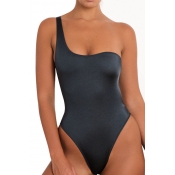 Lovely Sexy One Shoulder Black One-piece Swimwear