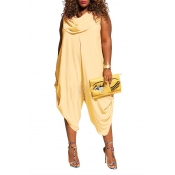 Lovely Trendy Loose Plus Size Yellow One-piece Jum