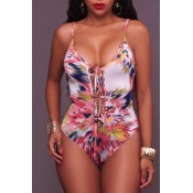 Lovely Casual Printed Pink Chiffon One-piece Swimw