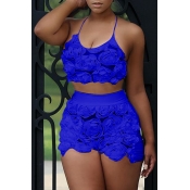 Lovely Sweet Floral Royal Blue Lace Two-piece Shor