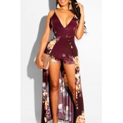 Lovely Bohemian Backless Wine Red One-piece Romper
