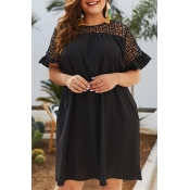 Lovely Plus-size Patchwork Loose Black Mini Dress