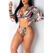 Lovely Sexy Printed High-Leg Multicolor Two-piece 