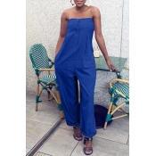 Lovely Off The Shoulder Blue One-piece Jumpsuits