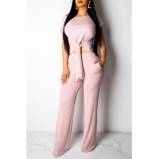 Lovely Casual Short Sleeve Pink Two-piece Pants Se