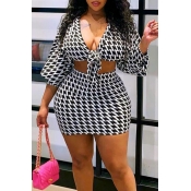 Lovely Geometric Print Two-piece Skirt Set