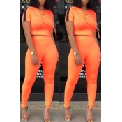 Lovely Casual Hooded Collar Orange Two-piece Pants