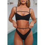 Lovely Black Hollow-out Two-piece Swimwear