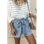 Lovely Lace-up Blue Loose Jeans