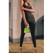 Lovely Casual Printed Black Jumpsuit(With Elastic)