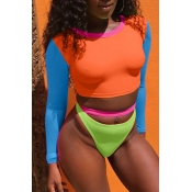 LW Casual Patchwork Jacinth Two-piece Swimwear
