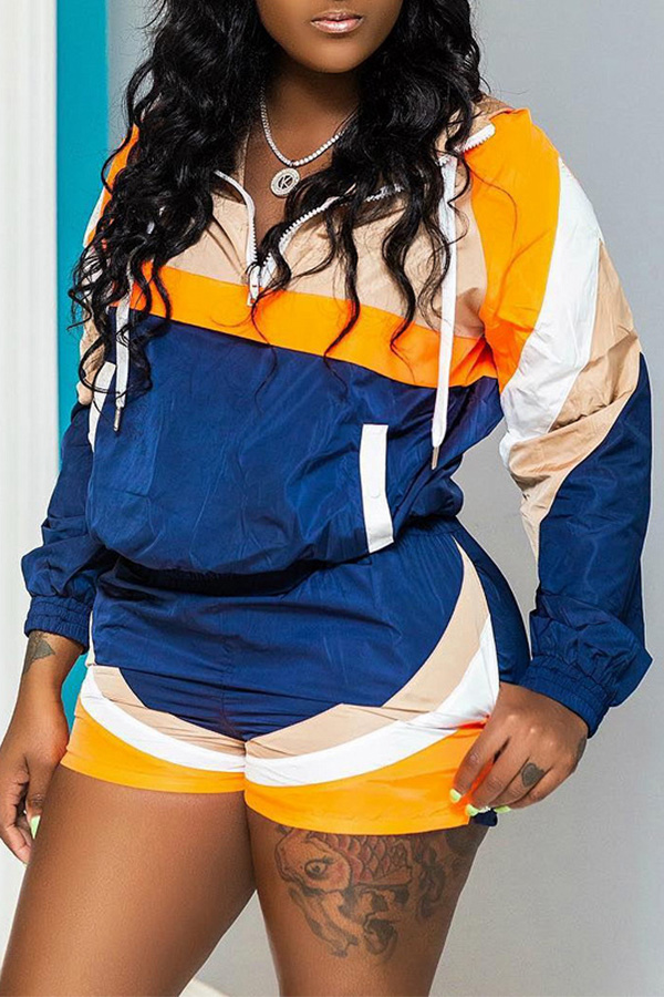 

Lovely Casual Color Block Blue Two-piece Shorts Set