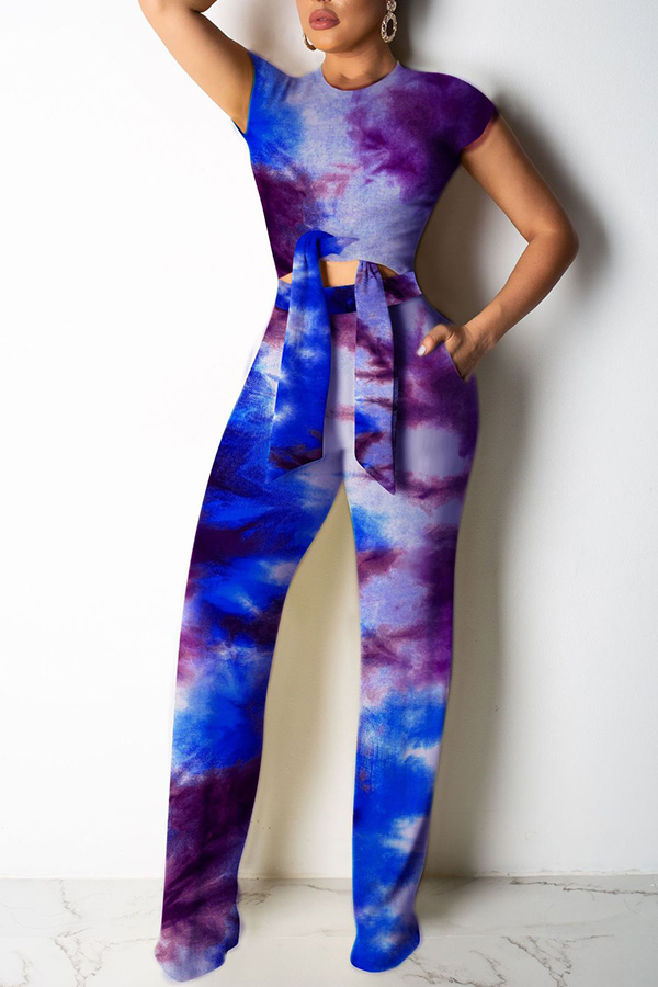 

Lovely Leisure Tie-dye Blue Two-piece Pants Set