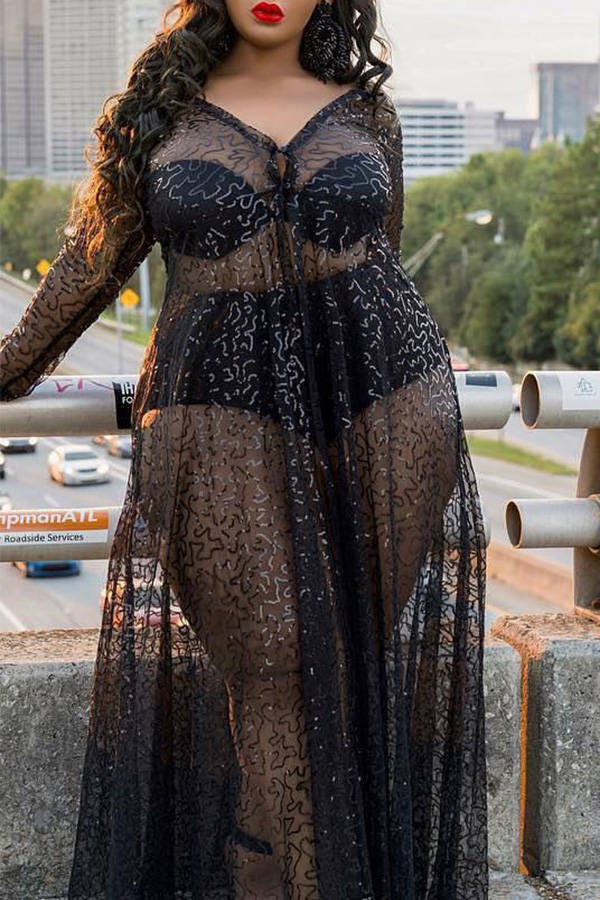 

Lovely Sexy See-through Black Ankle Length Dress(Contains Base Underwear)
