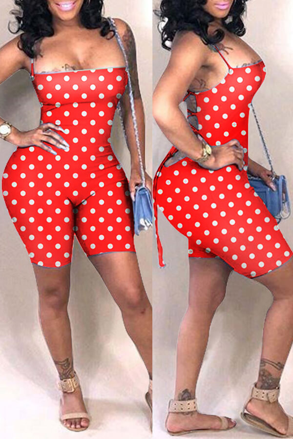 

Lovely Sexy Dot Printed Hollow-out Red One-piece Romper(With Elastic