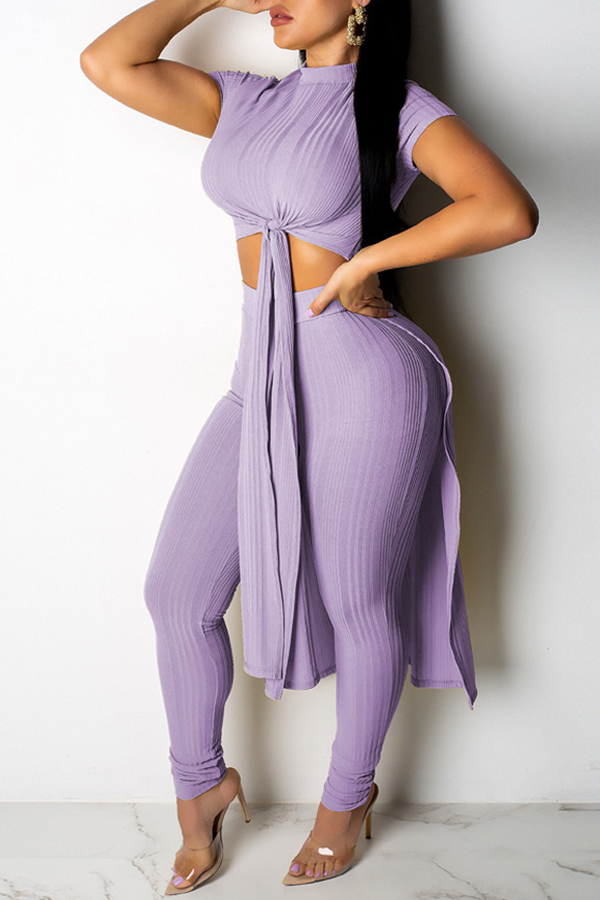 

Lovely Leisure Side Split Purple Two-piece Pants Set