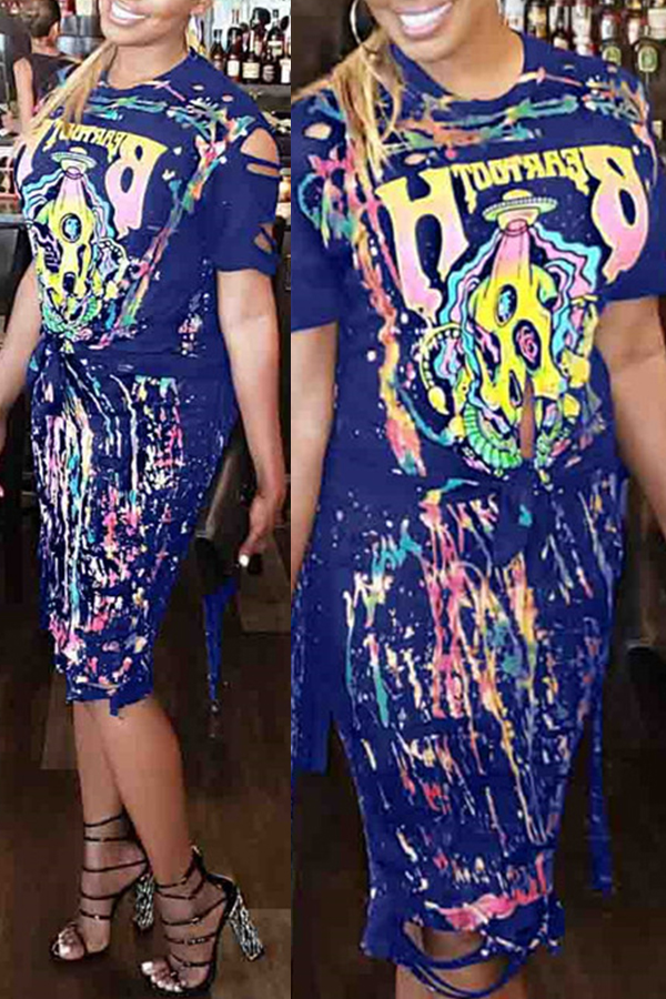 

Lovely Work Printed Blue Two-piece Skirt Set