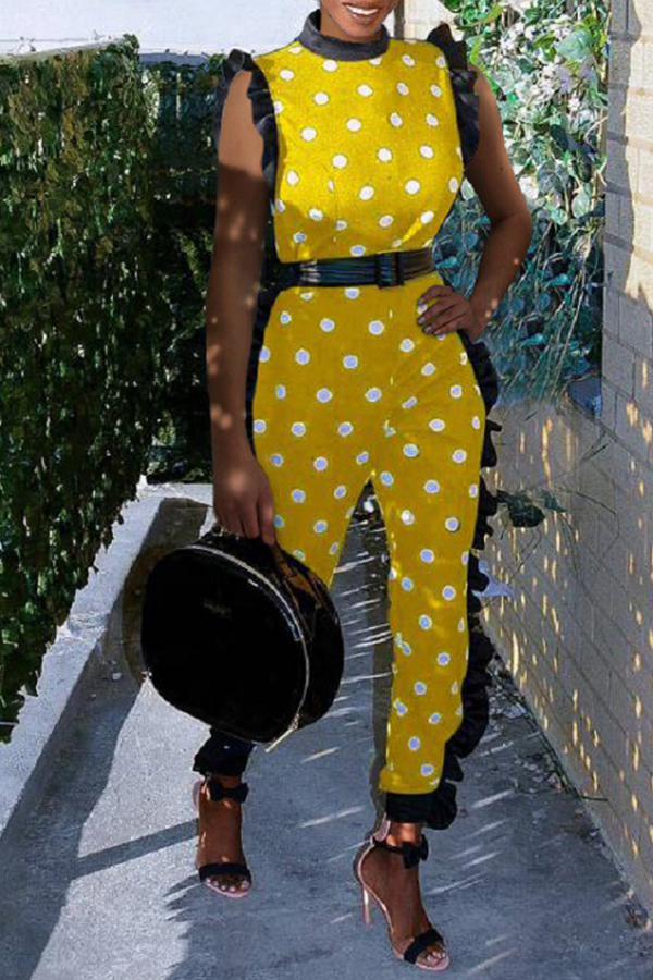 

Lovely Stylish Dot Printed Yellow One-piece Jumpsuit(Without Belt)