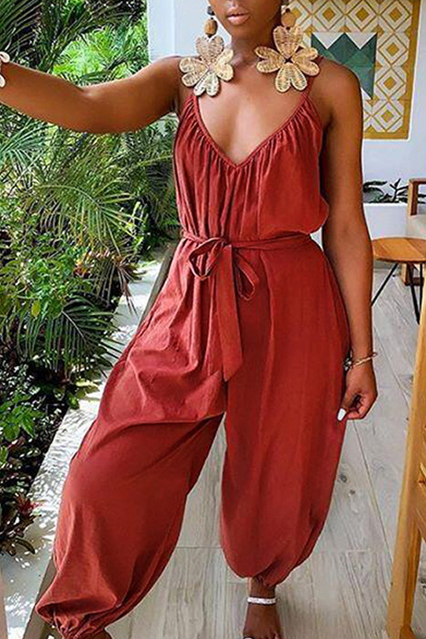 

Lovely Bohemian Loose Jacinth One-piece Jumpsuit(With Belt)