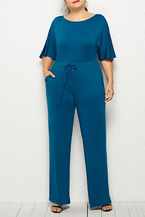 

Lovely Casual Lace-up Blue One-piece Jumpsuit(With Elastic)