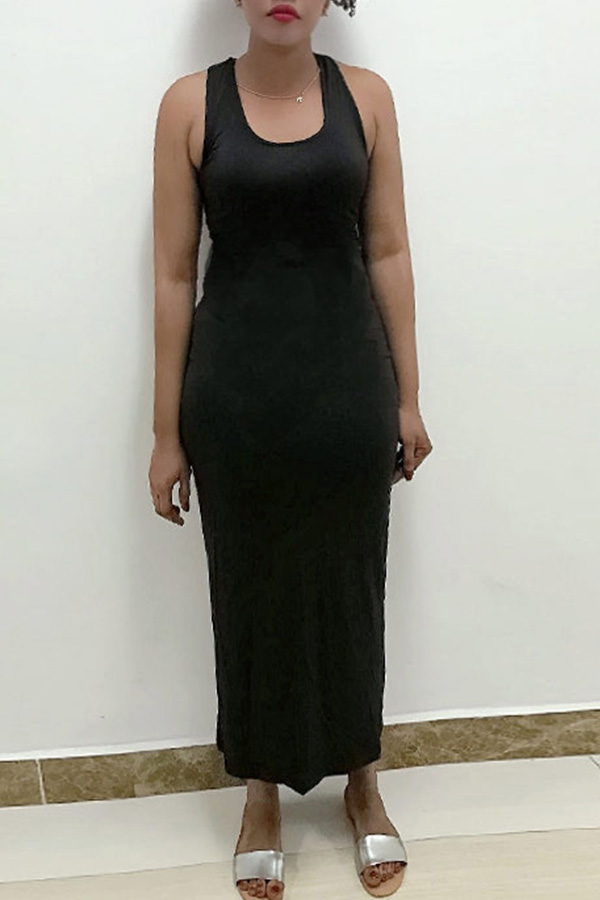 

Lovely Casual Hollow-out Black Ankle Length Dress(With Elastic)