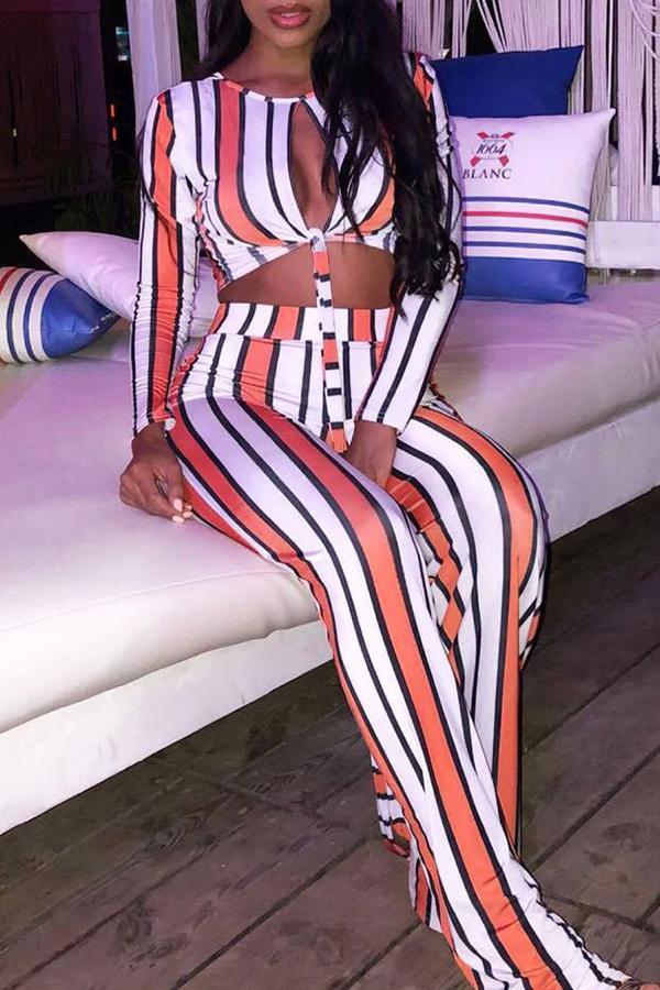 

Lovely Work Striped Hollow-out Two-piece Pants Set