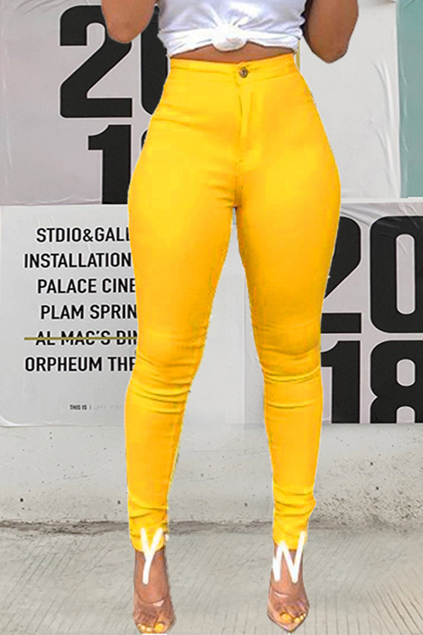 

Lovely Casual High Waist Yellow Pants(With Elastic)