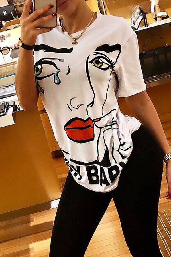 

Lovely Fashion Printed White T-shirt