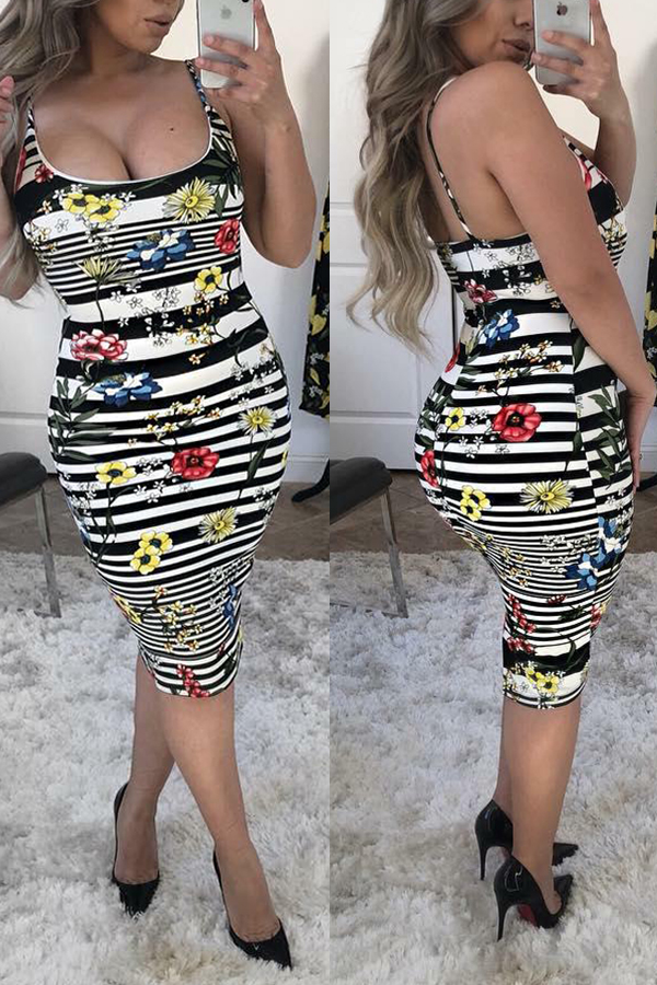 

Lovely Leisure Striped Printed White Knee Length Dress
